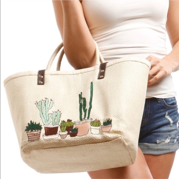 🎉HP 8-11-19🎉Cactus 🌵 Straw Beach Bag - Picture 1 of 5